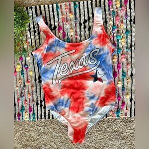 Creative Apparel Concept Red White Blue Tie Dye Texas One Peice Swimsuit Plus 1X
